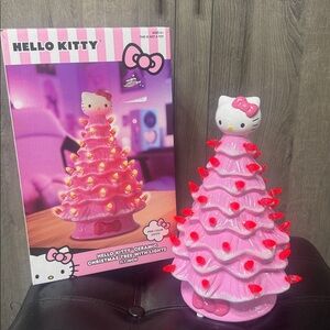 New 11" Hello Kitty Pink Light Up Ceramic Christmas Tree In Original Box